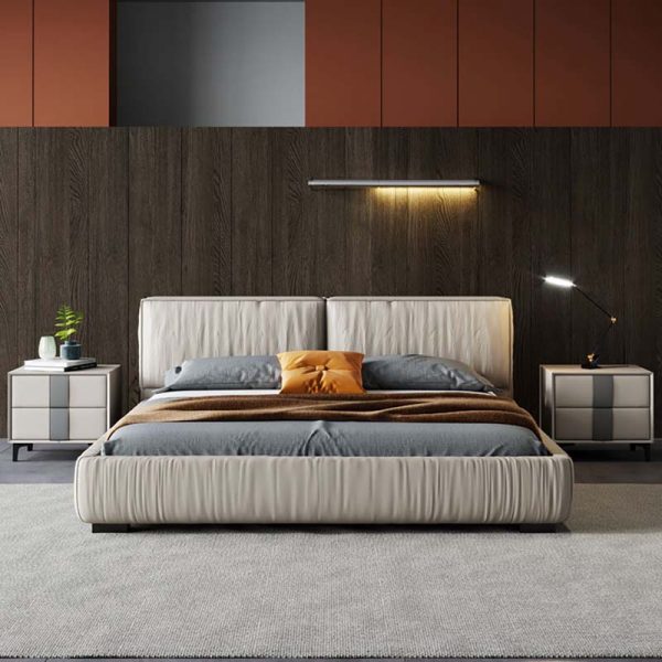 Nordic Contemporary Genuine Leather Bed, Genuine Leather Bed