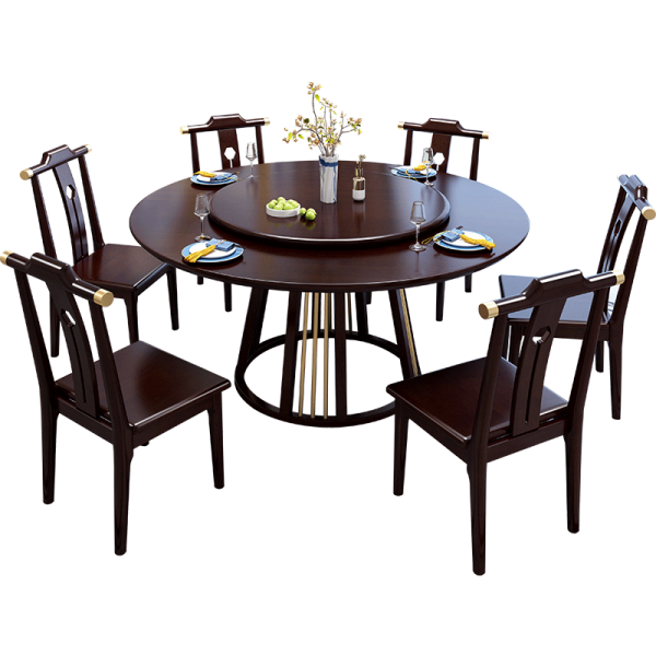Chinese Oriental Solid Wood Round, Round Dining Table With Lazy Susan