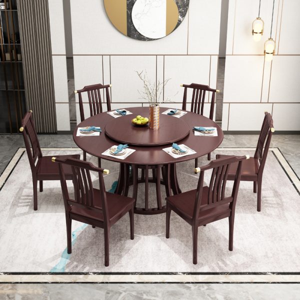 Classic Neo Chinese Round Dining Table, Round Dining Table With Lazy Susan
