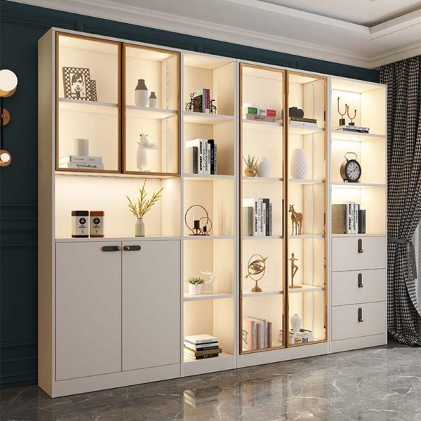 Modern Nordic Glass Door Storage, Contemporary Bookcase With Doors